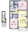 ラ・グリシーヌⅡ 2LDKの間取り