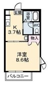 アヴェニール　Ⅱ棟 1Kの間取り