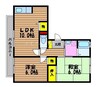 ディアコートＬＯＶＥⅠ 2LDKの間取り