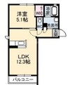 ヴィーナスコート福島 1LDKの間取り