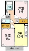 ファミール桃の郷　Ａ棟 2DKの間取り