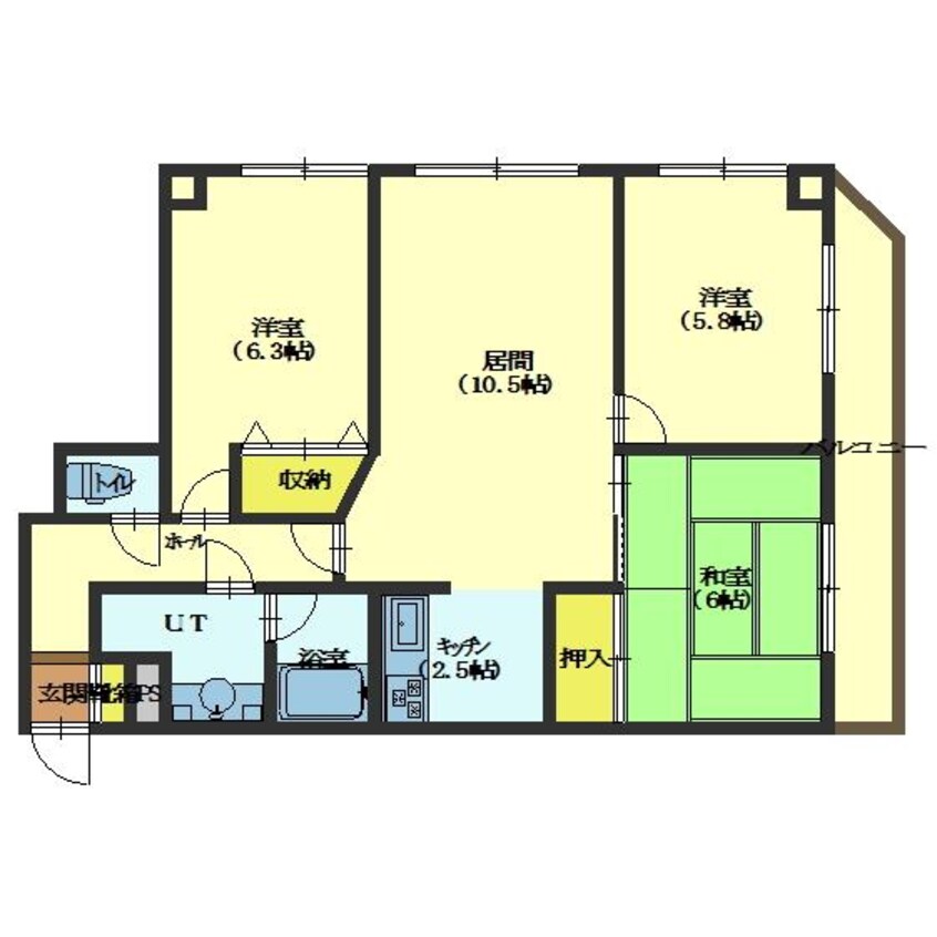 間取図 函館市電２系統/五稜郭公園前駅 徒歩9分 4階 築34年