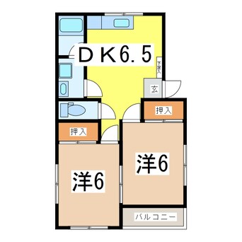 間取図 奥羽本線・山形線/高擶駅 徒歩7分 2階 築33年