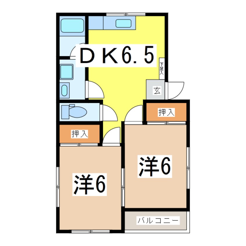 間取図 奥羽本線・山形線/高擶駅 徒歩7分 2階 築33年