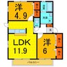 バリュージュⅡ 2LDKの間取り