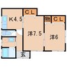 佐久間貸家（梁川南本町125）２号 2Kの間取り