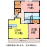 メルベーユ向山 2LDKの間取り