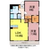 Flora若狭 2LDKの間取り