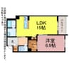 アルフラット　オリーブ 1LDKの間取り