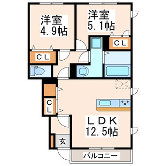 間取図 鹿児島本線/西熊本駅 徒歩46分 1階 築5年