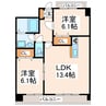 クロノス22上熊本 2LDKの間取り