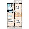 クロノス19蓮台寺 2LDKの間取り