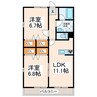 クロノス19蓮台寺 2LDKの間取り