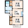 ラブニール八分字Ａ 2DKの間取り