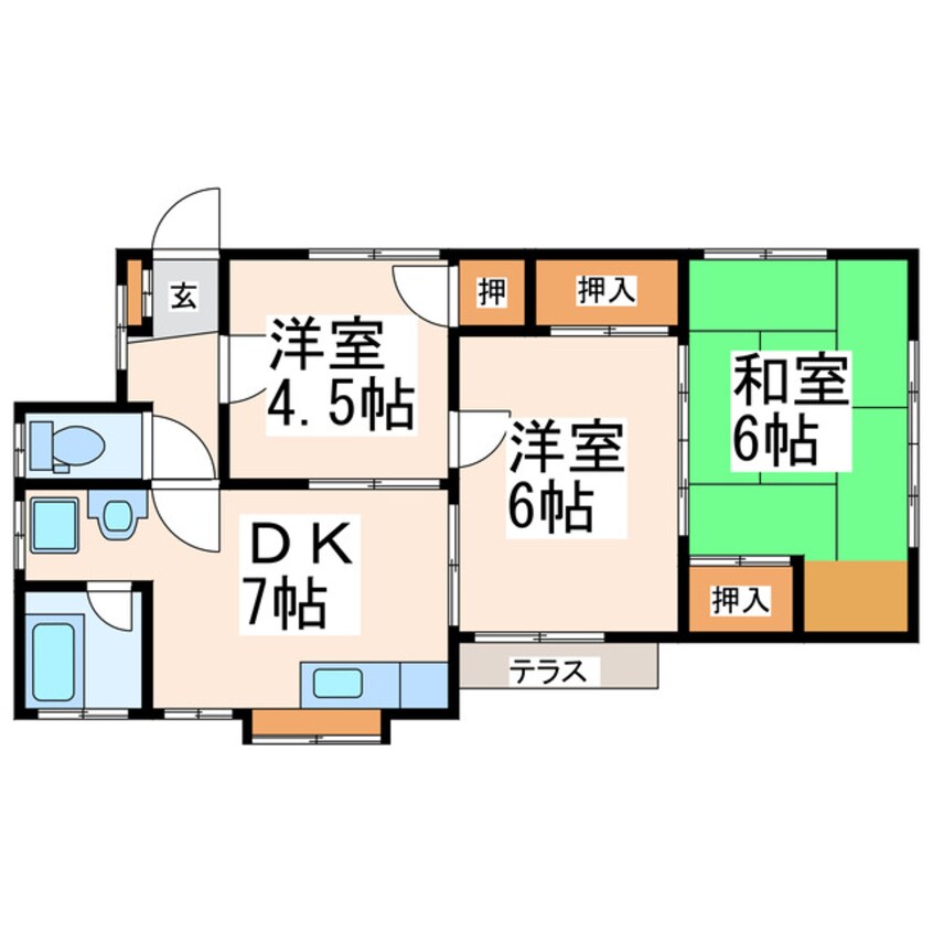 間取図 熊本市電Ａ系統<熊本市交通局>/田崎橋駅 徒歩25分 1階 築45年