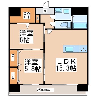 間取図 熊本市電Ｂ系統<熊本市交通局>/蔚山町駅 徒歩3分 9階 築4年
