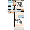 グランツェーレ熊本 1LDKの間取り