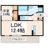 カーサ熊本 1LDKの間取り