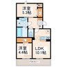 サンライズ新土河原 2LDKの間取り