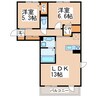 エクレール上代 2LDKの間取り