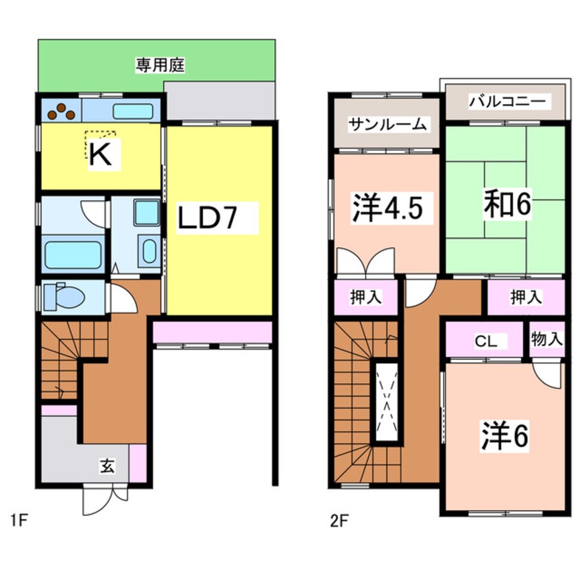 間取図 越後線/白山駅 徒歩16分 1-2階 築37年