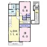 グラスローズ・隼人Ｂ 2LDKの間取り