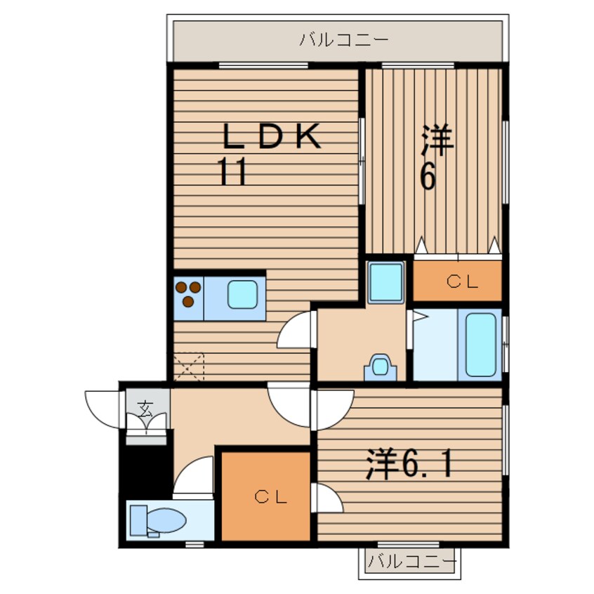 間取図 常磐線（東北地方）/相馬駅 徒歩20分 2階 築14年