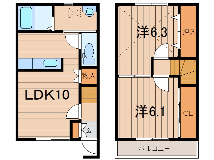 間取図 常磐線（東北地方）/逢隈駅 徒歩22分 1-2階 築9年