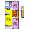 エスペランサ中仁野Ⅶ・Ⅷ 2LDKの間取り