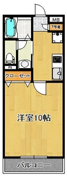 プレイス学校町 1Kの間取り