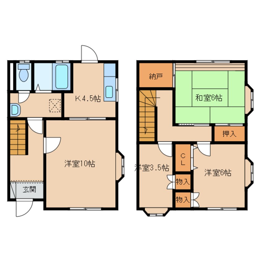 間取図 日豊本線/東中津駅 徒歩15分 1-2階 築32年