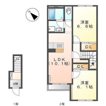 間取図 日豊本線/東中津駅 徒歩20分 1-2階 築16年
