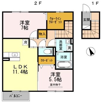 間取図 日豊本線/中津駅 徒歩34分 1-2階 築11年