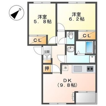 間取図 日豊本線/豊前松江駅 徒歩8分 2階 築21年