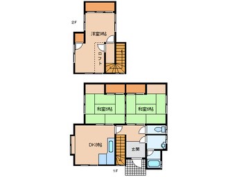 間取図 日豊本線/中津駅 車移動　8分2.7km 1-2階 築36年