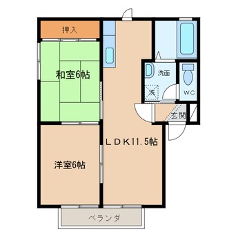 間取図 日豊本線/吉富駅 徒歩12分 2階 築24年