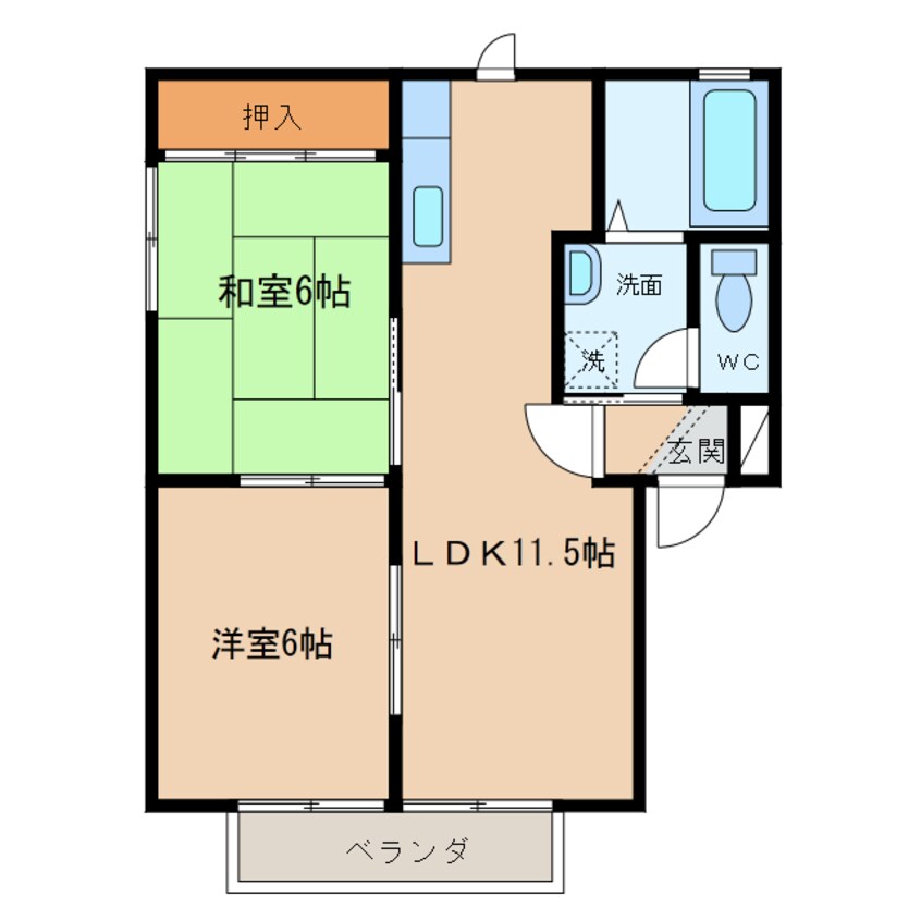 間取図 日豊本線/吉富駅 徒歩12分 2階 築24年