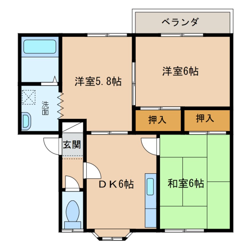 間取図 日豊本線/中津駅 徒歩33分 2階 築28年