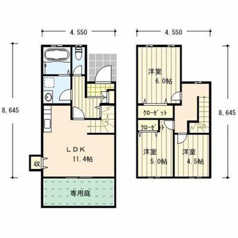 間取図 日豊本線/中津駅 徒歩27分 1-2階 築11年