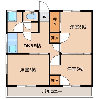 間取図 日豊本線/中津駅 徒歩15分 2階 築41年