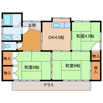 間取図 日豊本線/中津駅 徒歩30分 1階 築34年