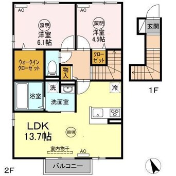 間取図 日豊本線/中津駅 徒歩33分 1-2階 築1年