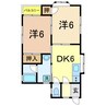 コーポ長岡Ｎｏ.２ 2DKの間取り