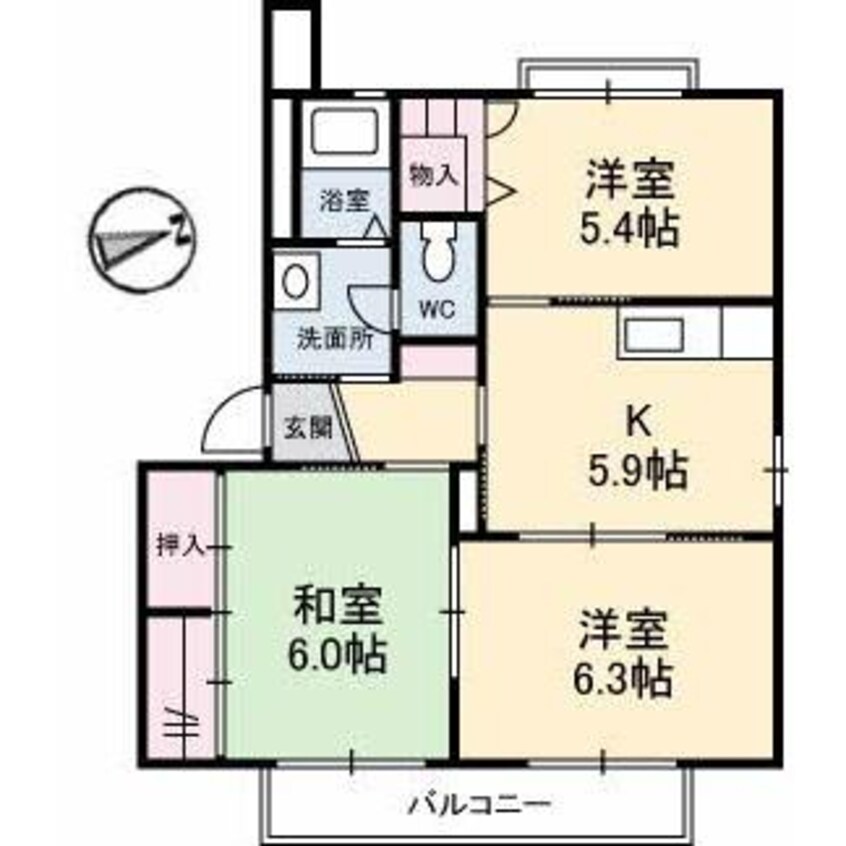 間取図 宇部市営バス（宇部市）/浜田 徒歩3分 2階 築23年