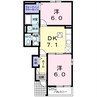 グリーンヒルズ川上 2DKの間取り