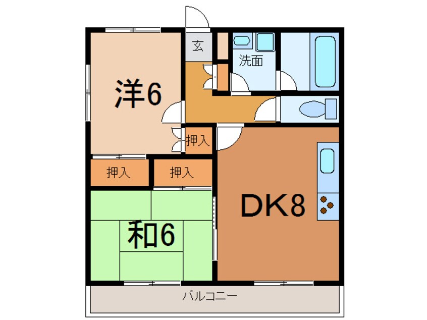 間取図 大分バス（大分市）/花園 徒歩3分 2階 築27年