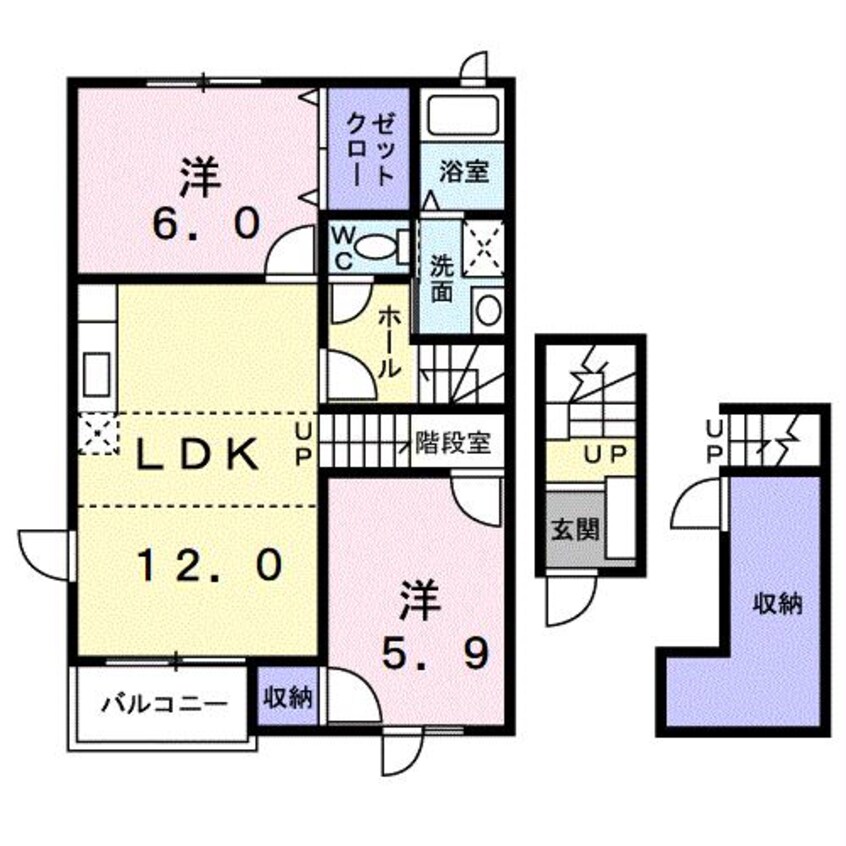 間取図 豊肥本線<阿蘇高原線>/滝尾駅 バス15分津守新町下車下車:停歩4分 2階 築18年