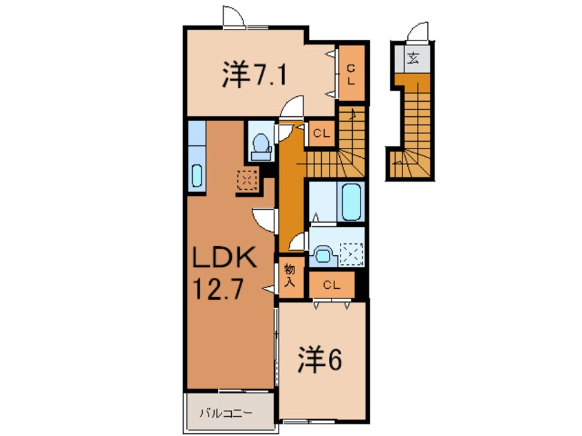 間取図 大分バス（大分市）/上田町 徒歩1分 2階 築12年