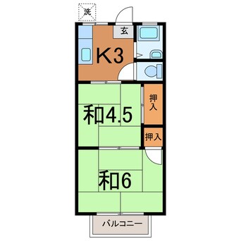 間取図 大分バス（大分市）/千才下 徒歩2分 2階 築40年