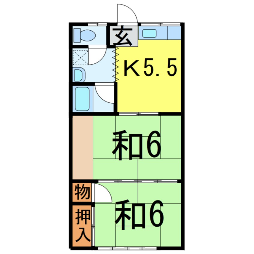 間取図 奥羽本線・山形線/新庄駅 徒歩22分 2階 築37年